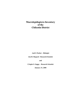 Macrolepidoptera Inventory of the Chilcotin District
