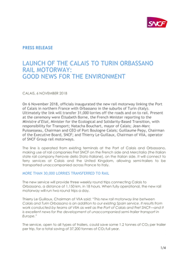 Launch of the Calais to Turin Orbassano Rail Motorway: Good News for the Environment