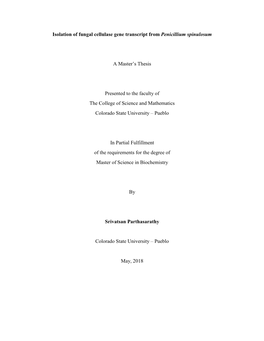 Isolation of Fungal Cellulase Gene Transcript from Penicillium Spinulosum