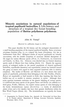 Mimetic Asociations in Natural Populations of Tropical Papilionid Buuerflies