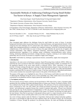 Sustainable Methods of Addressing Challenges Facing Small Holder Tea Sector in Kenya: a Supply Chain Management Approach