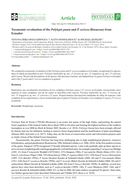 Taxonomic Revaluation of the Polylepis Pauta and P. Sericea (Rosaceae) from Ecuador