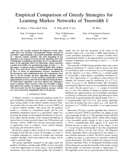 Empirical Comparison of Greedy Strategies for Learning Markov Networks of Treewidth K