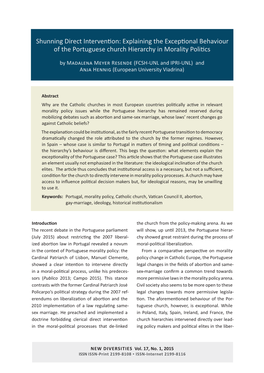 Explaining the Exceptional Behaviour of the Portuguese Church Hierarchy in Morality Politics