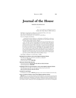 Journal of the House THIRTY-EIGHTH DAY