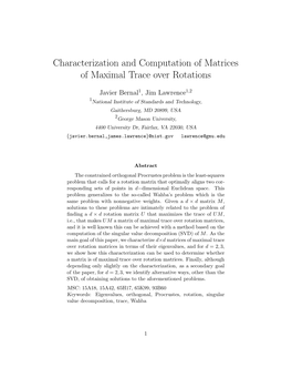 Characterization and Computation of Matrices of Maximal Trace Over Rotations