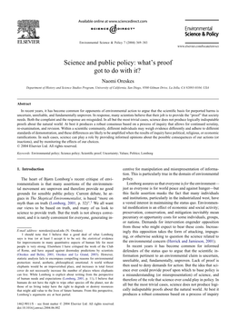 Science and Public Policy: What's Proof Got to Do With