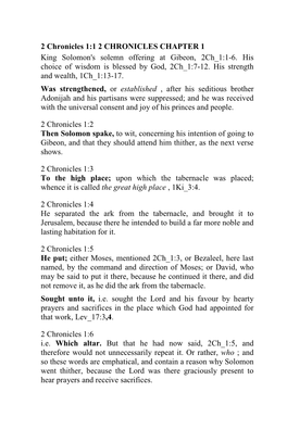 2 Chronicles 1:1 2 CHRONICLES CHAPTER 1 King Solomon's Solemn Offering at Gibeon, 2Ch 1:1-6