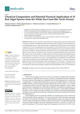 Chemical Composition and Potential Practical Application of 15 Red Algal Species from the White Sea Coast (The Arctic Ocean)