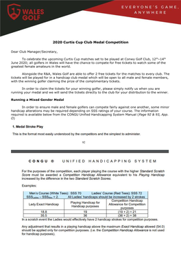 2020 Curtis Cup Club Medal Competition