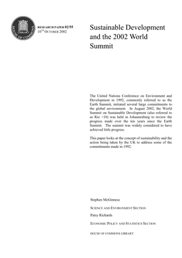 Sustainable Development and the 2002 World Summit
