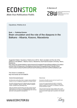 Brain Circulation and the Role of the Diaspora in the Balkans - Albania, Kosovo, Macedonia