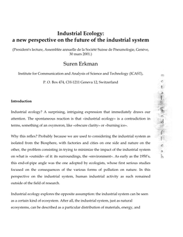 Industrial Ecology: a New Perspective on the Future of the Industrial System