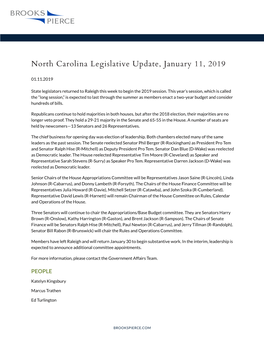 North Carolina Legislative Update, January 11, 2019
