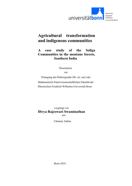 Agricultural Transformation and Indigenous Communities
