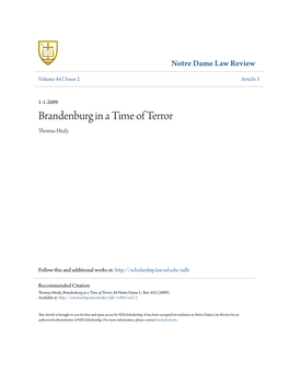 Brandenburg in a Time of Terror Thomas Healy