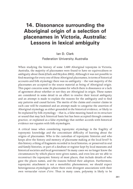 Dissonance Surrounding the Aboriginal Origin of a Selection of Placenames in Victoria, Australia: Lessons in Lexical Ambiguity