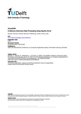 Delft University of Technology Arrowsam In-Memory Genomics