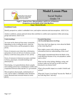 Grade 7-8 Topic 2 Perspectives on the Battle of the Little Big Horn