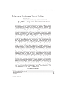 Environmental Hypotheses of Hominin Evolution