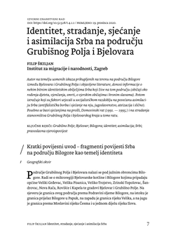 Identitet, Stradanje, Sjećanje I Asimilacija Srba Na Području Grubišnog Polja I Bjelovara FILIP ŠKILJAN Institut Za Migracije I Narodnosti, Zagreb