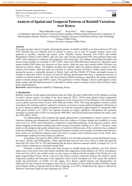 Analysis of Spatial and Temporal Patterns of Rainfall Variations Over Kenya