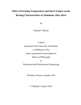 Effect of Forming Temperature and Sheet Temper on the Brazing Characteristics of Aluminum Alloy Sheet