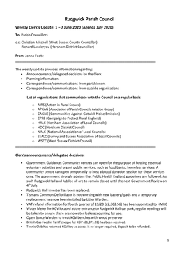 7 June 2020 (Agenda July 2020) To: Parish Councillors C.C: Christian Mitchell (West Sussex County Councillor) Richard Landeryou (Horsham District Councillor)