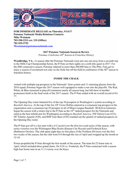 7 Page 1 of for IMMEDIATE RELEASE on Thursday, 9/14/17