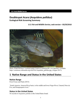 Doublespot Acara (Aequidens Pallidus) Ecological Risk Screening Summary