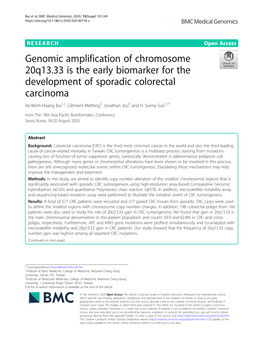 Genomic Amplification of Chromosome 20Q13.33 Is the Early Biomarker For