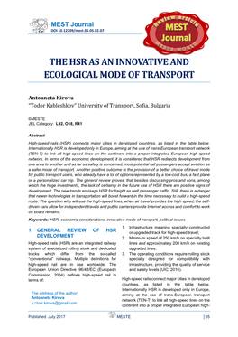 The Hsr As an Innovative and Ecological Mode of Transport