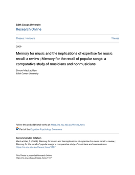 Memory for Music and the Implications Of