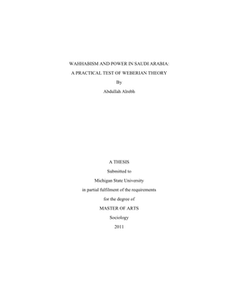 WAHHABISM and POWER in SAUDI ARABIA: a PRACTICAL TEST of WEBERIAN THEORY by Abdullah Alrebh