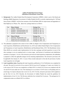 Andhra Pradesh Road Sector Project Addendum to Resettlement Action Plan