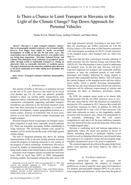 Is There a Chance to Limit Transport in Slovenia in the Light of the Climate Change? Top Down Approach for Personal Vehicles