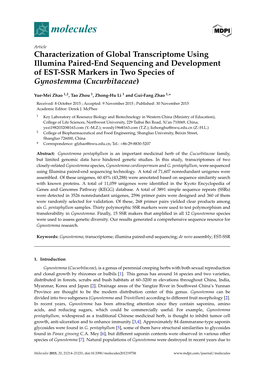 Characterization of Global Transcriptome Using Illumina Paired-End Sequencing and Development of EST-SSR Markers in Two Species of Gynostemma (Cucurbitaceae)