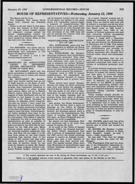 HOUSE of REPRESENTATIVES-Wednesday, January 22, 1986 the House Met at 3 P.M