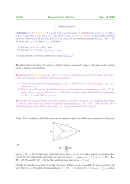 Limits Commutative Algebra May 11 2020 1. Direct Limits Definition 1