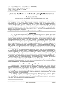 Chalmers' Refutation of Materialists Concept of Consciousness