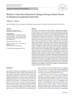 Workers' Extra-Nest Behavioral Changes During Colony