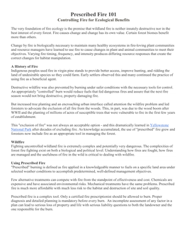 Prescribed Fire 101 Controlling Fire for Ecological Benefits