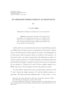 On Operator Whose Norm Is an Eigenvalue