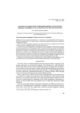 Colonization of Ecological Islands: Galling Aphid Populations (Sternorrhyncha: Aphidoidea: Pemphigidae) on Recoveringpistacia Trees After Destruction by Fire