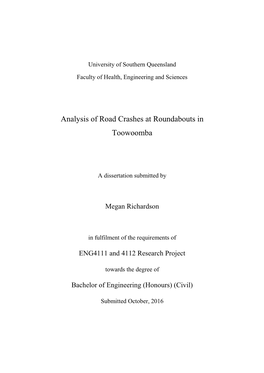 Analysis of Road Crashes at Roundabouts in Toowoomba