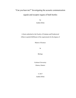 “Can You Hear Me?” Investigating the Acoustic Communication Signals and Receptor Organs of Bark Beetles