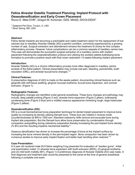 Feline Alveolar Osteitis Treatment Planning: Implant Protocol with Osseodensification and Early Crown Placement Rocco E