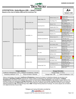 Noble Mission (GB) -- Jesse's Justice A+ Based on the Cross of Galileo (IRE) and His Sons/Lear Fan Variant = 5.00