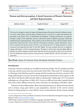 Dramas and Their Perception: a Social Awareness of Drama's Structures and Their Representation