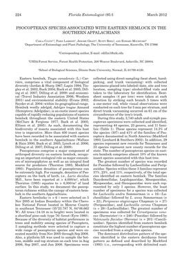 Psocopteran Species Associated with Eastern Hemlock in the Southern Appalachians